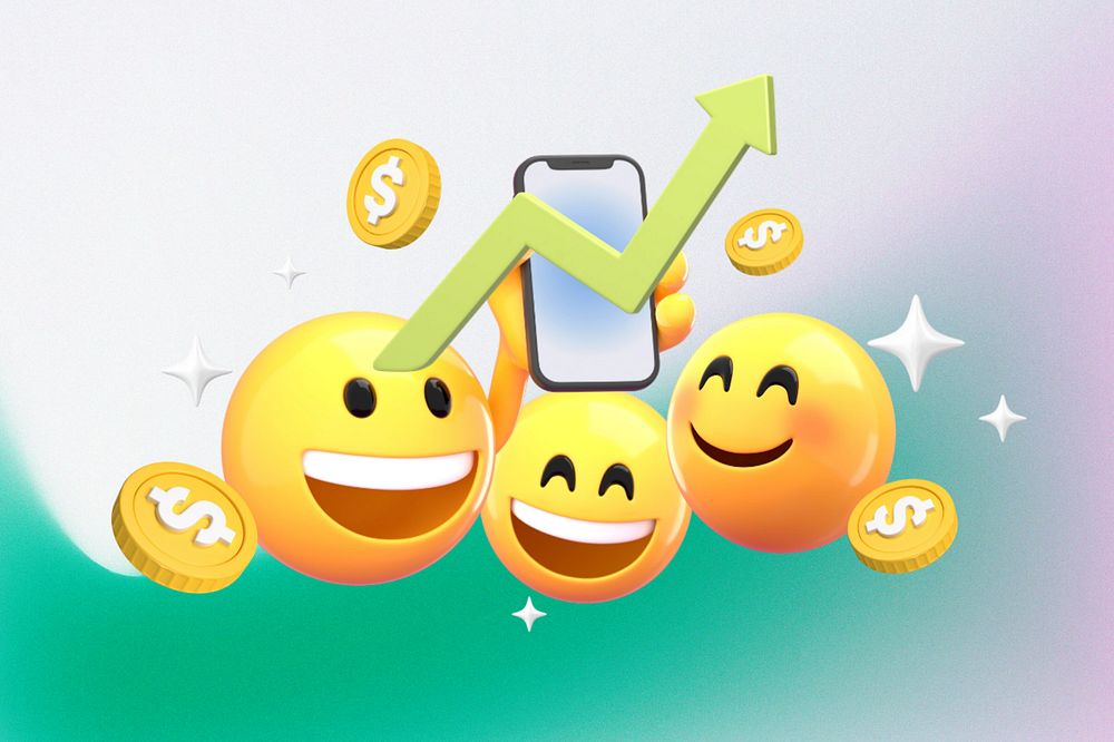 Online investing background, 3D emoji editable design