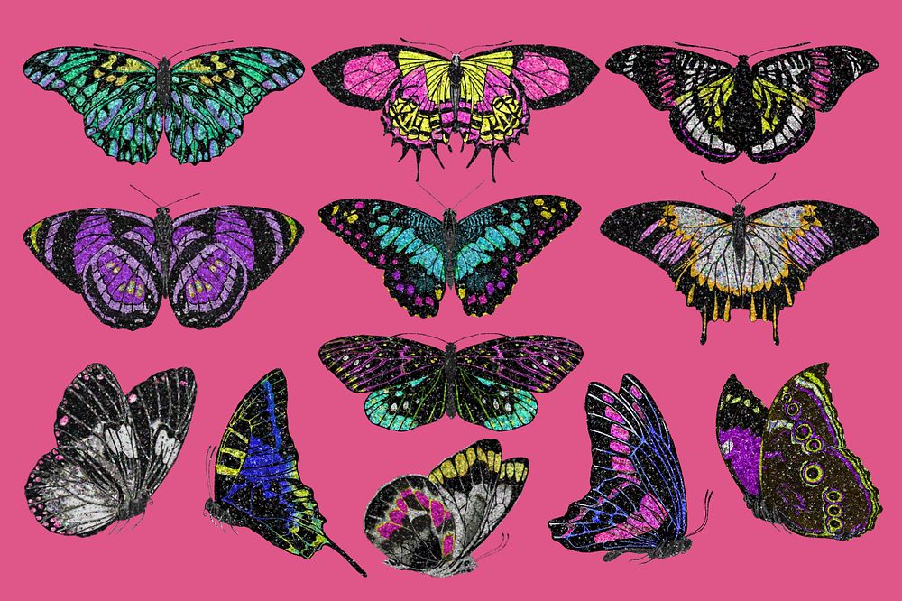 Aesthetic butterfly, editable vintage insect collage element set Remixed from the artwork of E.A. Séguy