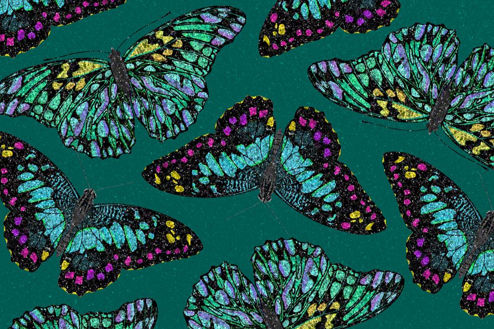 Aesthetic green butterfly patterned background, editable vintage insect design, remixed from the artwork of E.A. Séguy