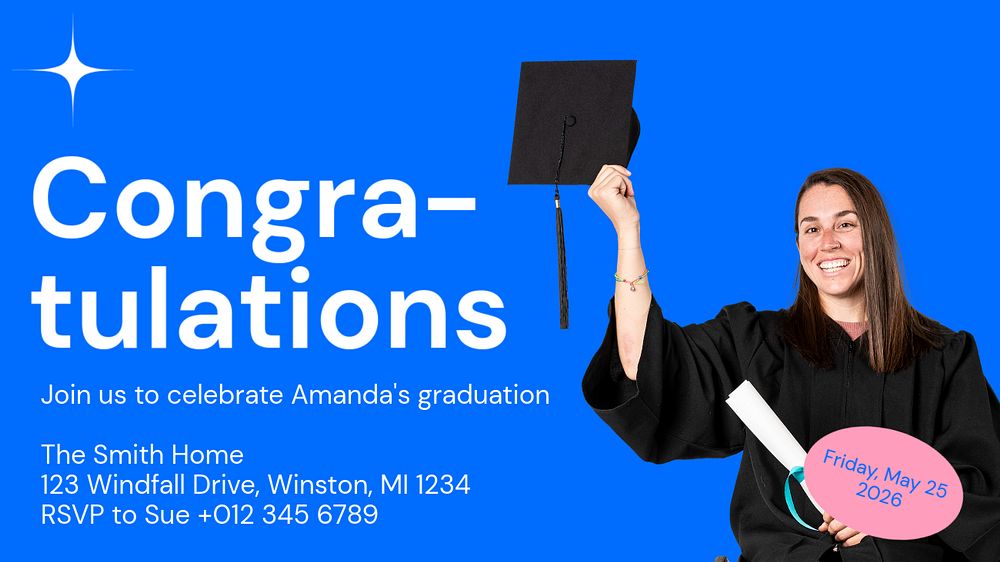 Graduation party blog banner template, funky editable design