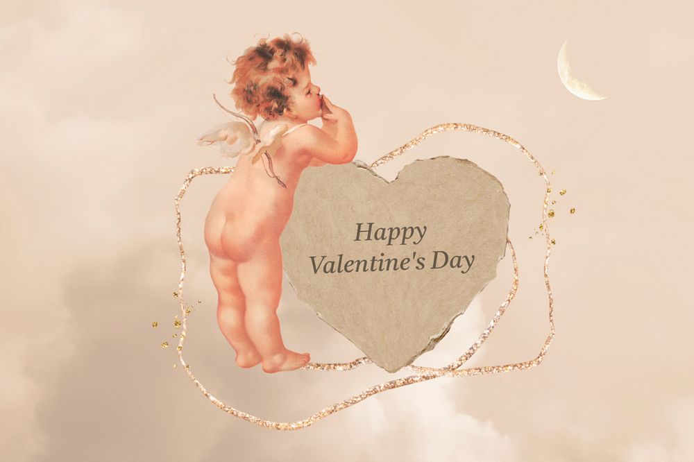 Happy Valentine's Day background, cupid paper heart, editable design