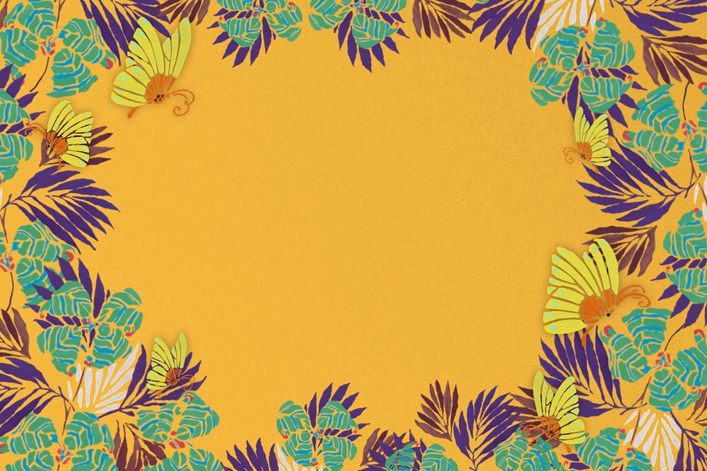 Vintage botanical frame background, editable yellow art deco, remixed from the artwork of E.A. Séguy