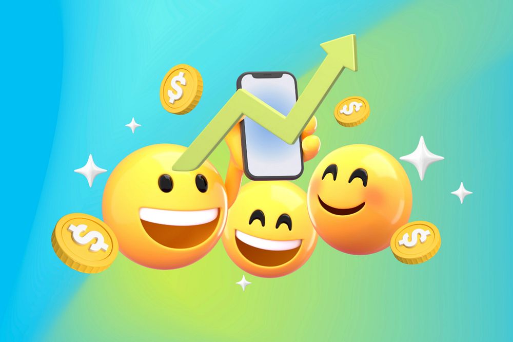 Online trading background, 3D emoji editable design