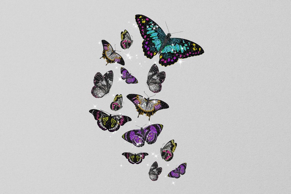 Gray glittery butterfly background, editable textured design, remixed from the artwork of E.A. Séguy