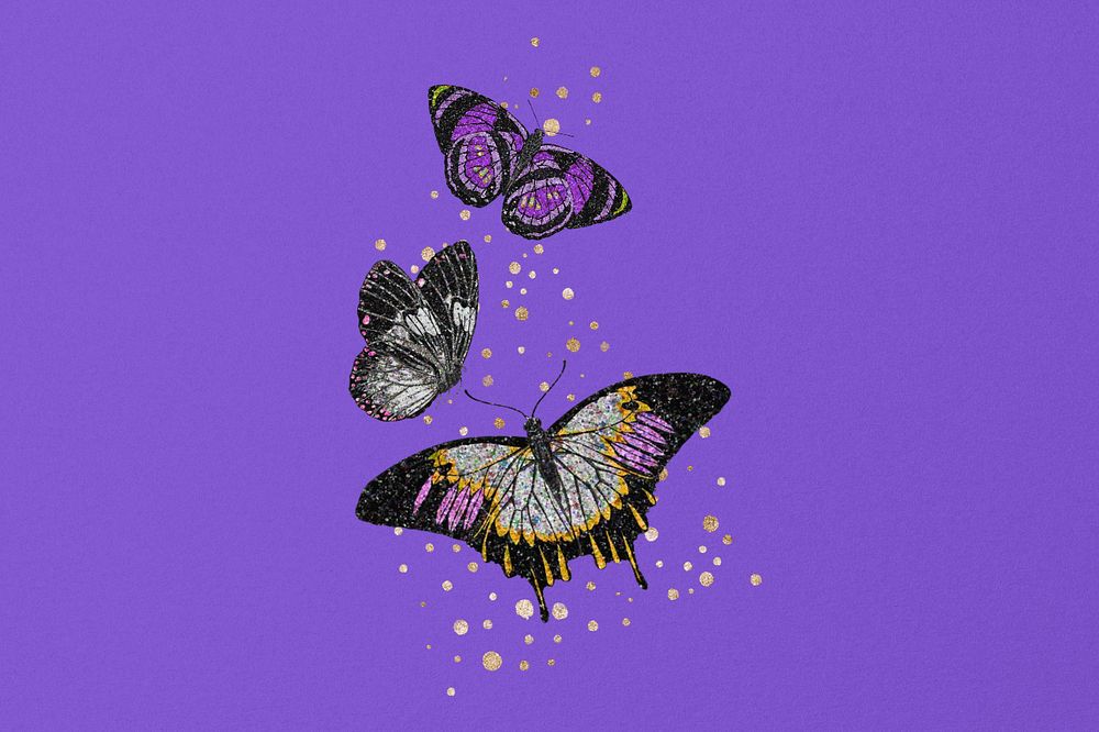 Purple aesthetic butterfly background, editable vintage insect illustration, remixed from the artwork of E.A. Séguy