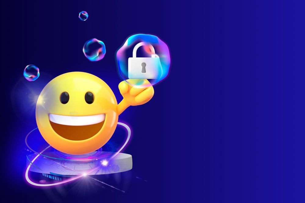 IT security blue background, 3D emoji editable design