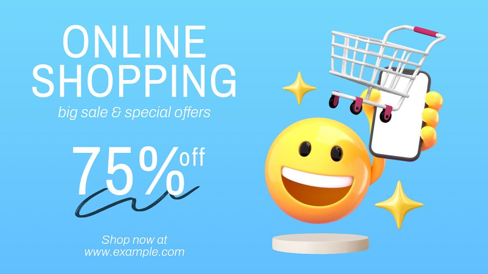 Online shopping blog banner template, 3D emoticon editable design 