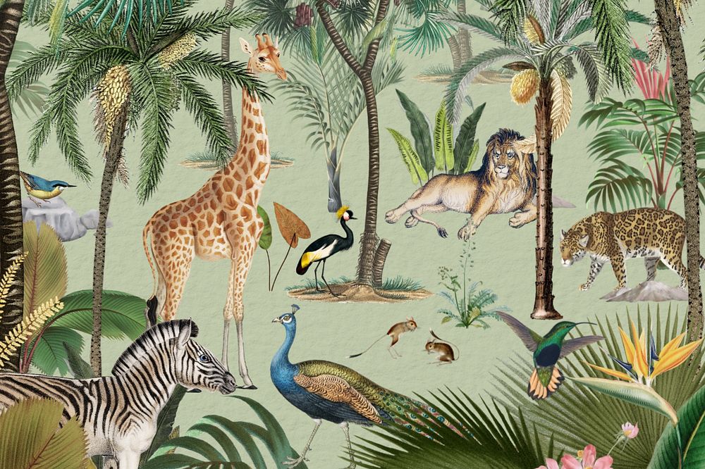 Wild animals pattern background, jungle illustration, editable design