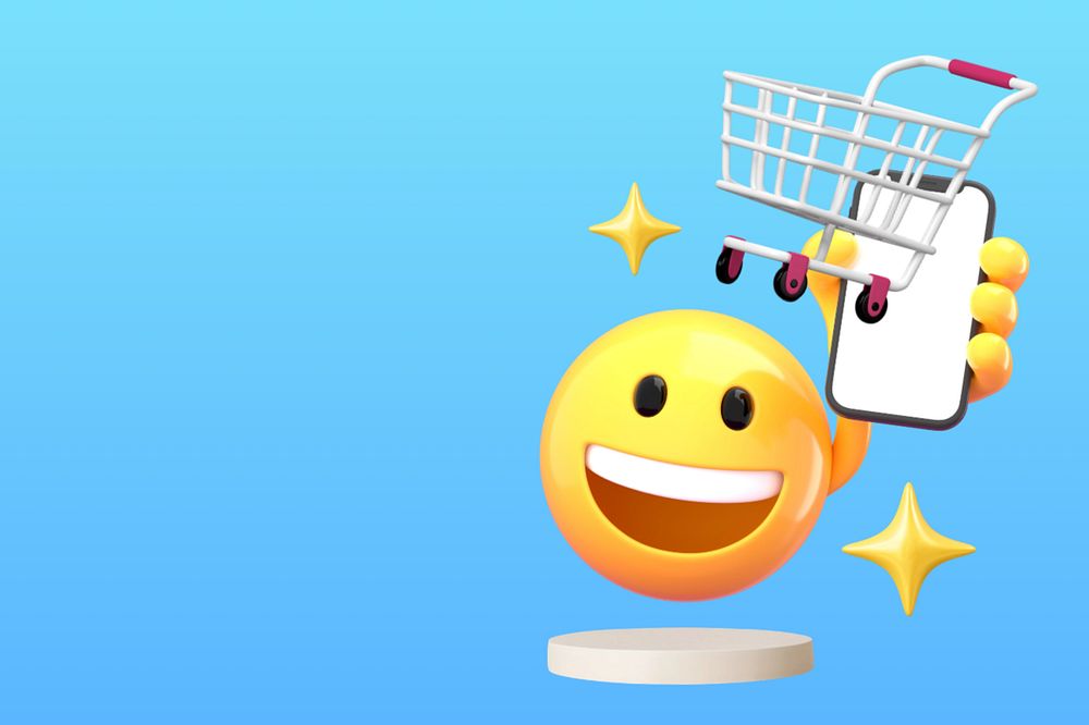 Online shopping 3D emoji background, border editable design