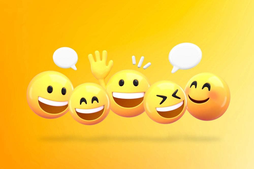 Texting emoticons yellow background, 3D emoji editable design