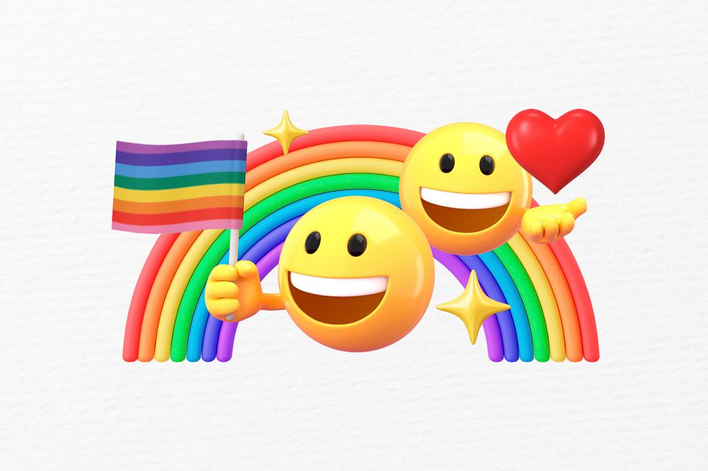 Pride LGBT rainbow background, 3D emoji editable design