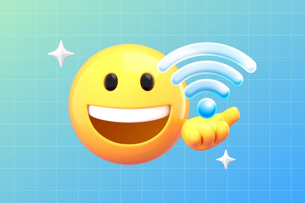 Wifi emoticon background, 3D emoji editable design