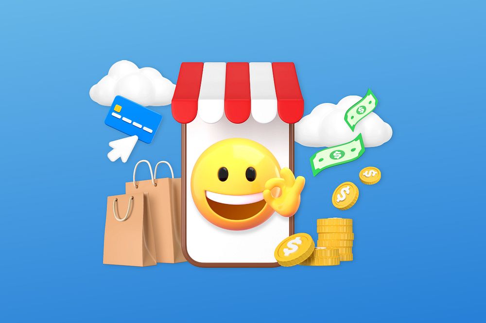 Online shopping background, 3D emoji editable design