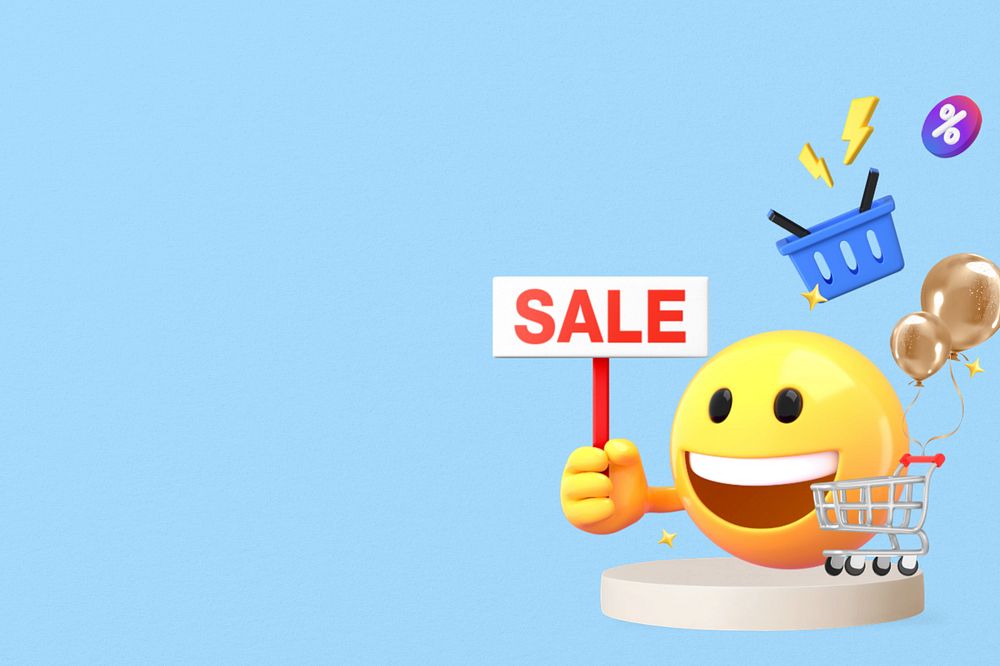 Sale emoticon 3D background, border editable design