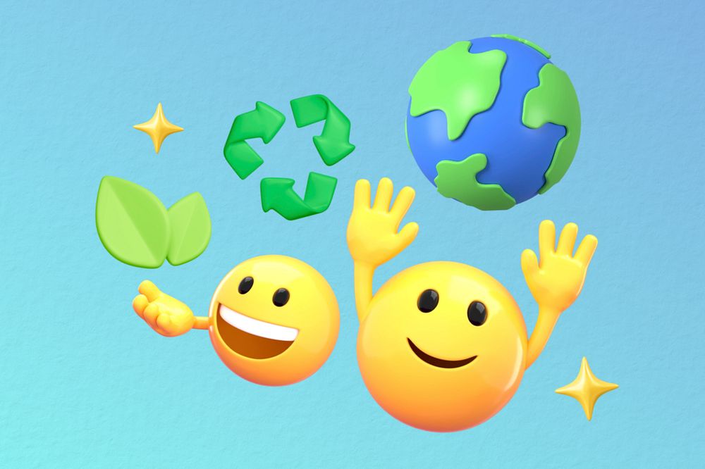 Environment 3D emoticons background, blue editable design