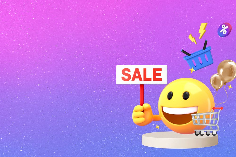 Sale 3D emoticon background, border editable design