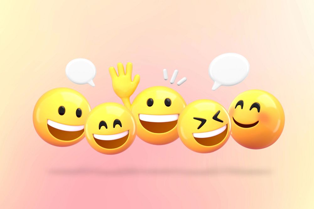 Texting emoticons pink background, 3D emoji editable design