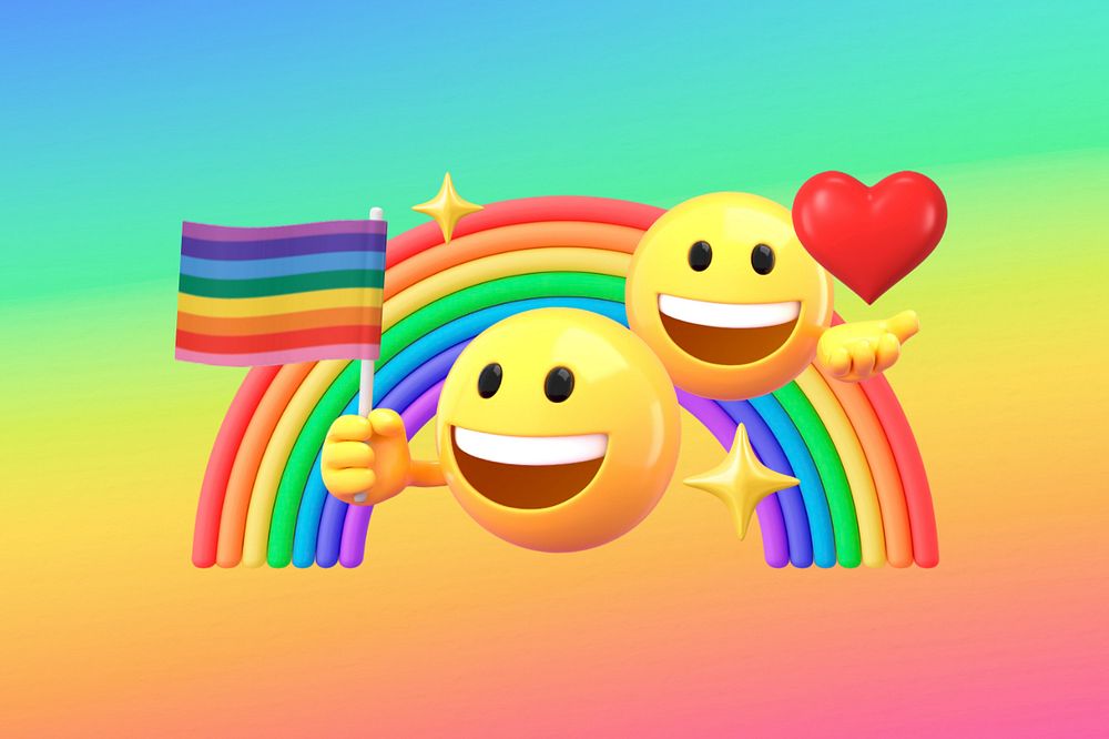 Rainbow LGBT background, 3D emoji editable design