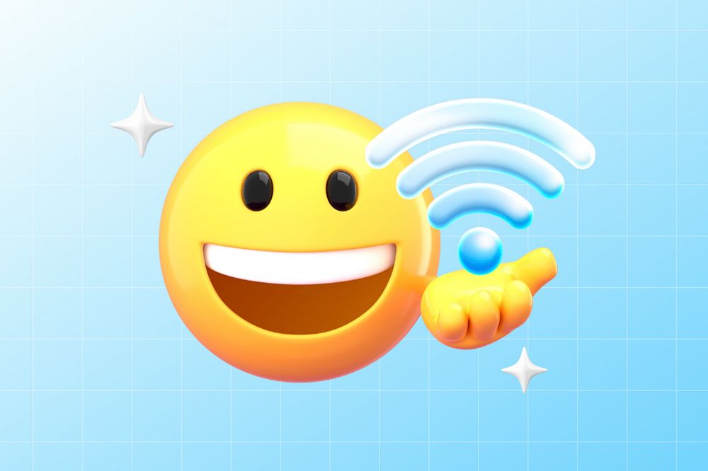 5G Wifi emoticon background, 3D emoji editable design