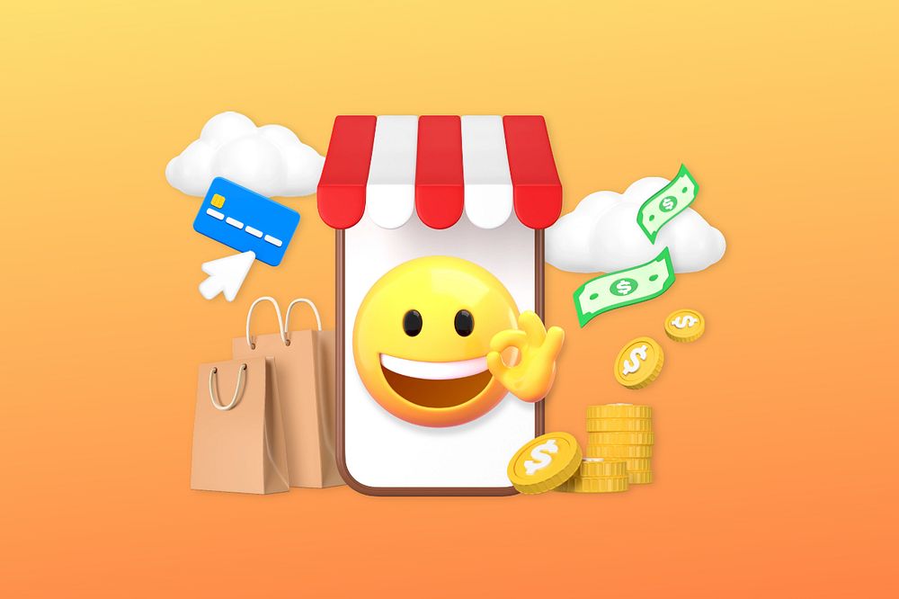 E-commerce business background, 3D emoji editable design