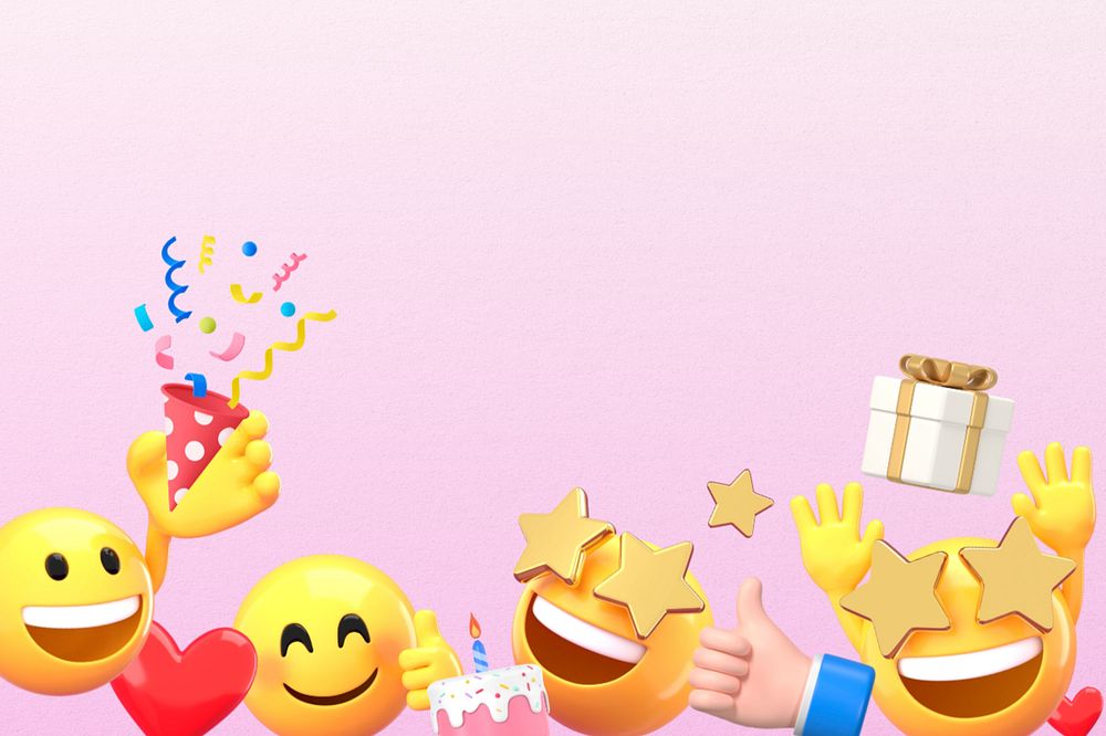 Birthday party pink background, 3D emoji editable design