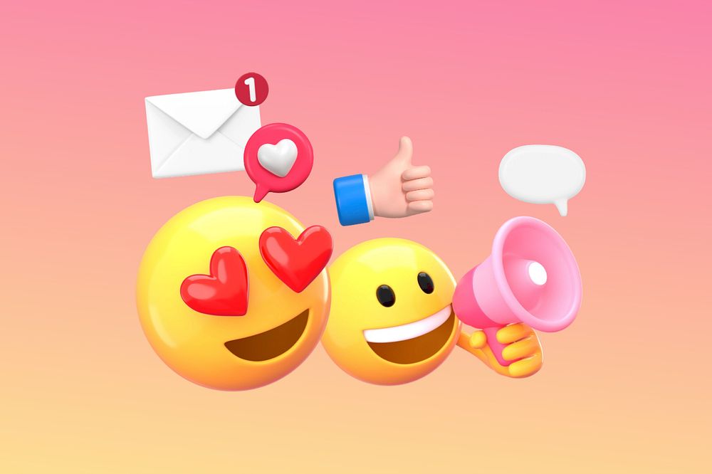 Social media marketing background, 3D emoji editable design