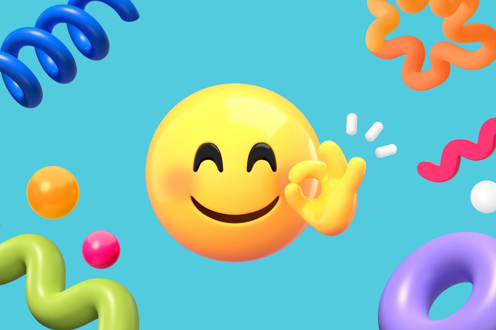 Smiling emoticon blue background, 3D emoji editable design