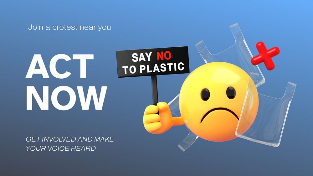 Plastic awareness blog banner template, 3D emoticon editable design 