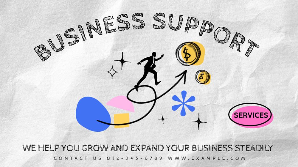 Business support services blog banner template, editable text & design