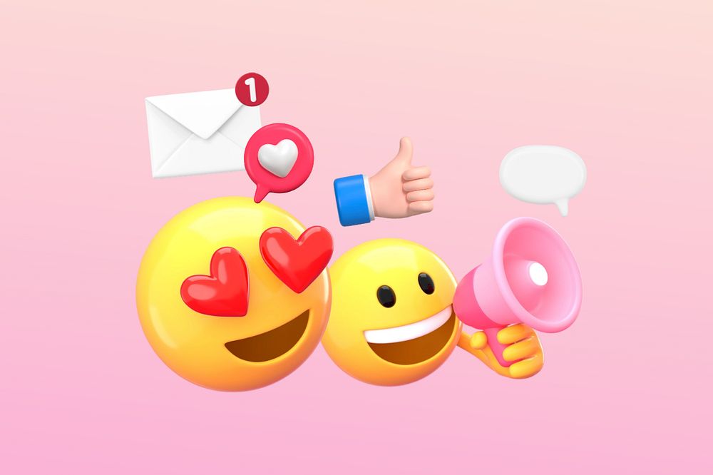 Online marketing background, 3D emoji editable design