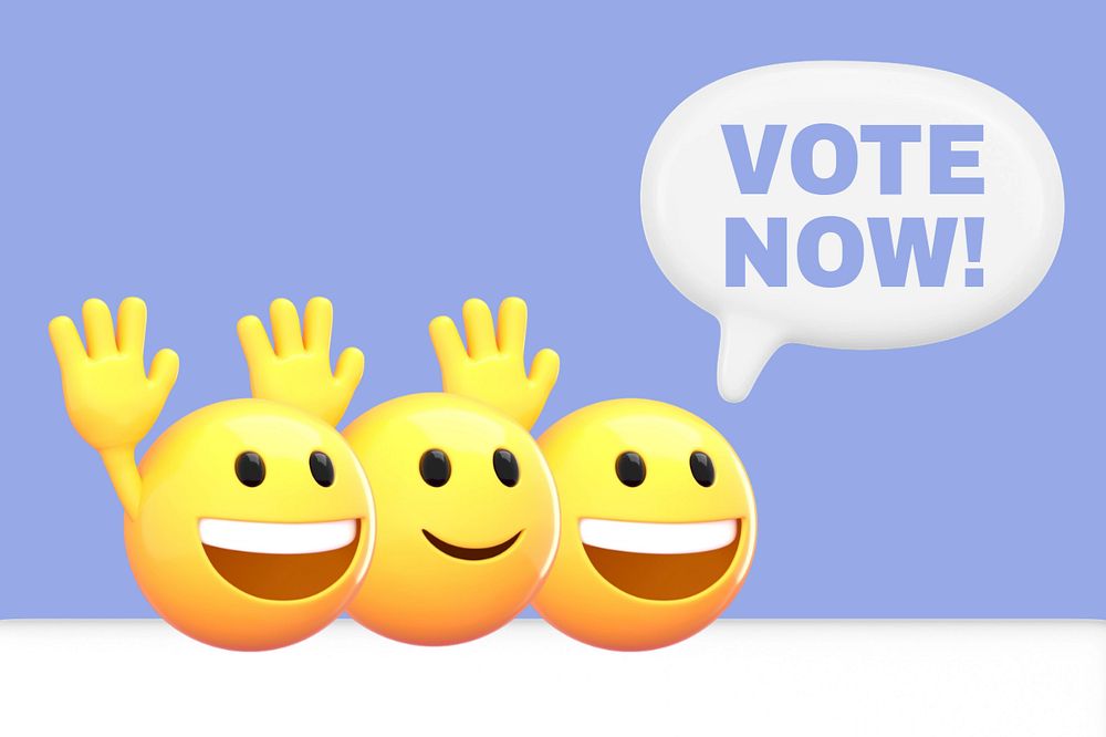 Vote emoticons purple background, 3D emoji editable design