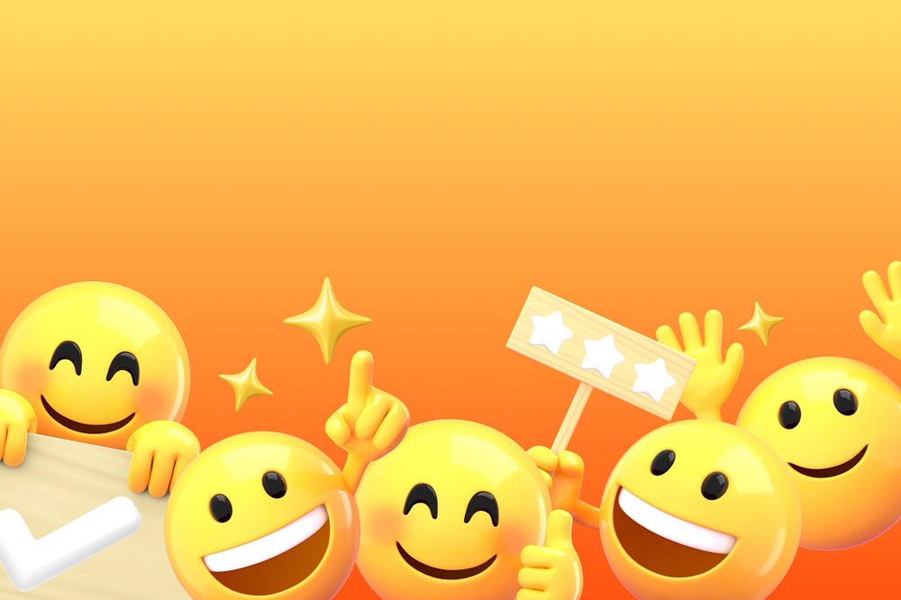 Ratings 3D emoticons orange background editable design