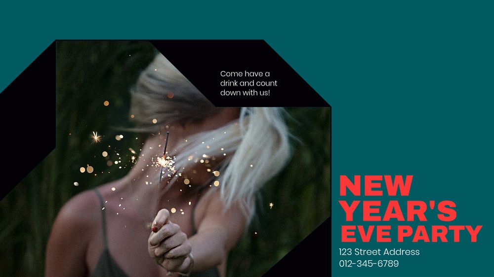 New Year Party blog banner template, editable text & design