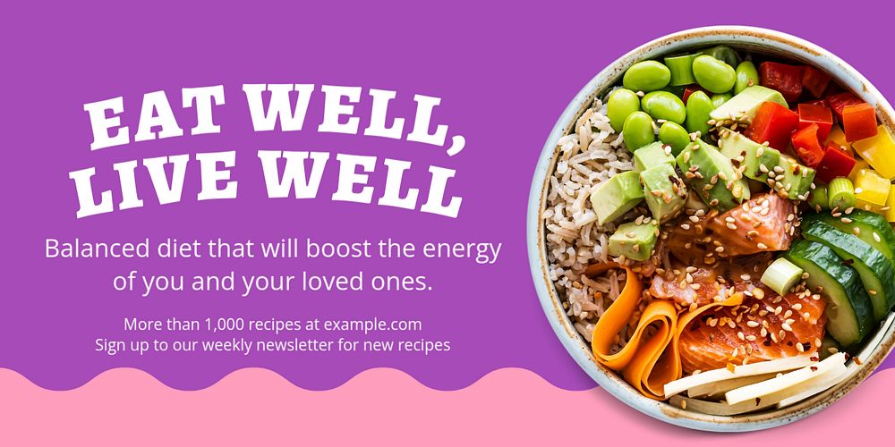 Healthy recipes website Twitter ad template, editable text & design