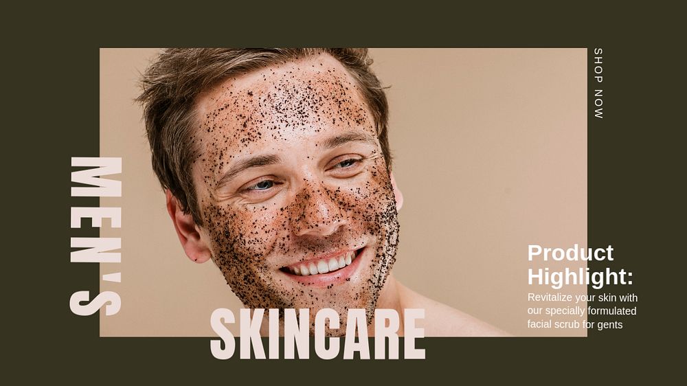 Men's skincare blog banner template, editable text & design