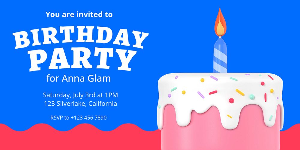 Birthday party Twitter ad template, editable text & design