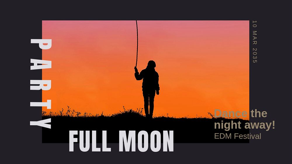 Full moon party blog banner template, editable text & design