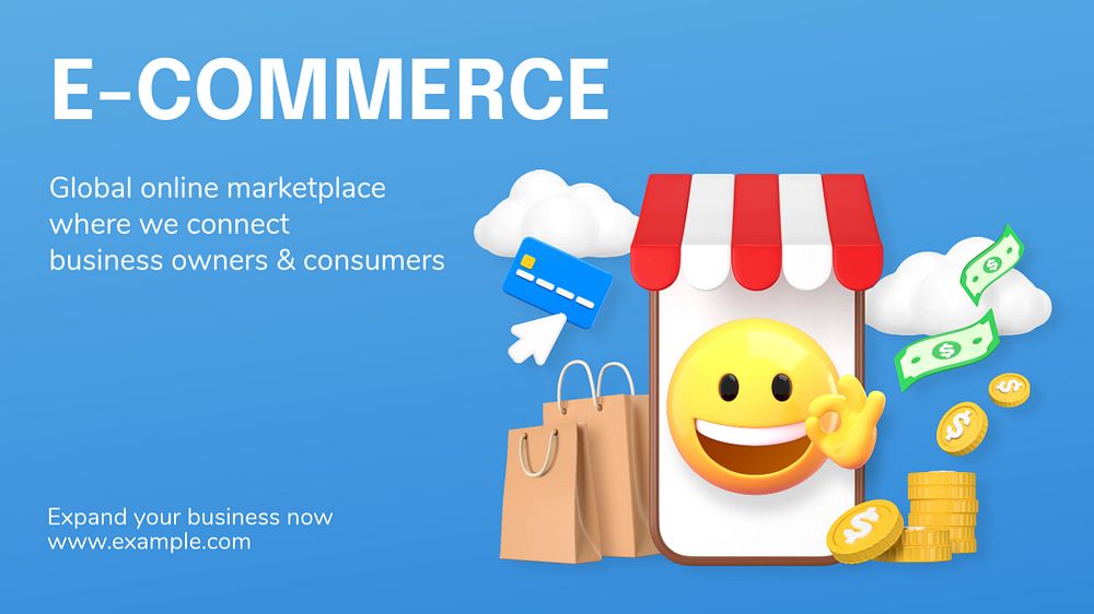 E-commerce emoticon Facebook cover template, 3D emoticon editable design 