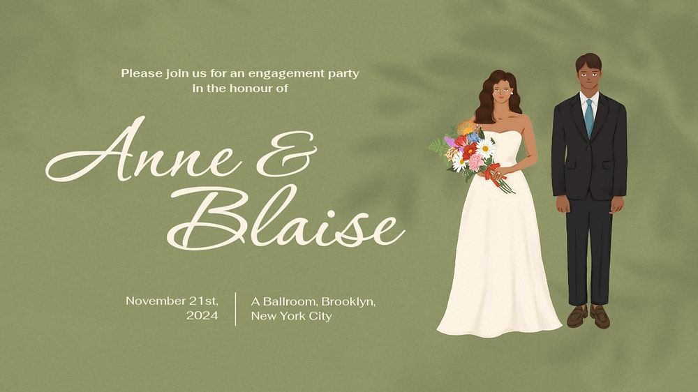 Wedding invitation blog banner template, editable digital painting remix