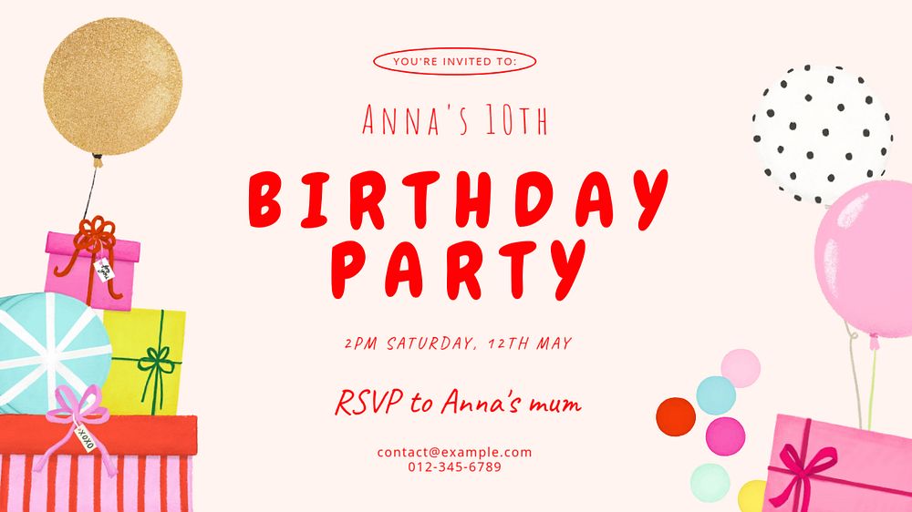 Birthday party blog banner template, editable digital painting remix