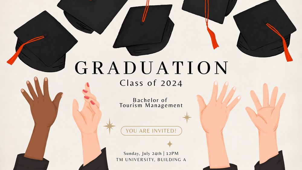 Graduation commencement invitation banner template, editable education digital painting remix