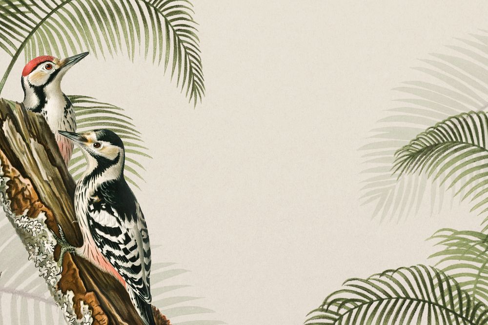 Vintage exotic birds background, beige jungle border, editable design