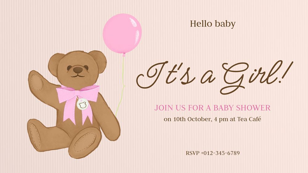 It's a girl! banner template, editable digital painting remix