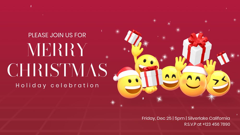 Christmas celebration Facebook cover template, 3D emoticon editable design 