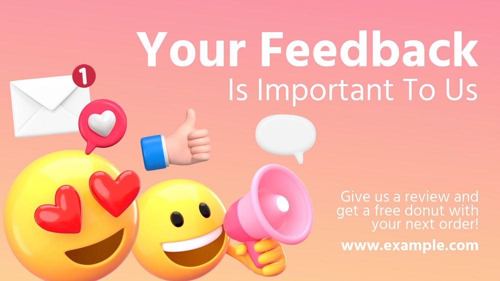 Customer's feedback Facebook cover template, 3D emoticon editable design 