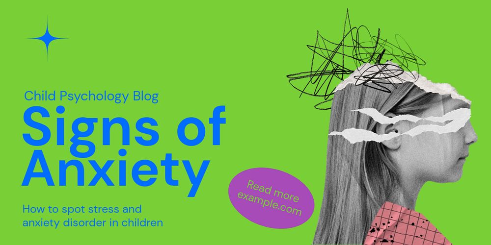 Children anxiety Twitter ad template, editable text & design