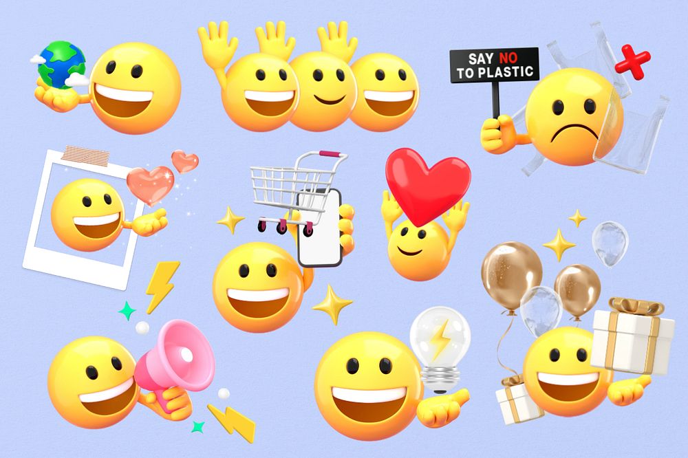 3D emoji & events collage element set 