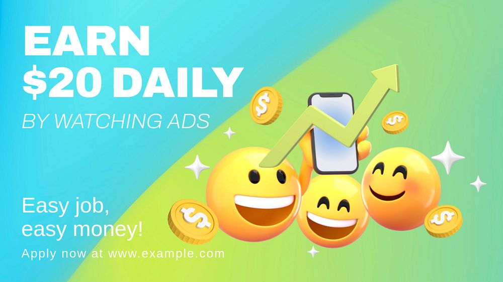 Online job Facebook cover template, 3D emoticon editable design 