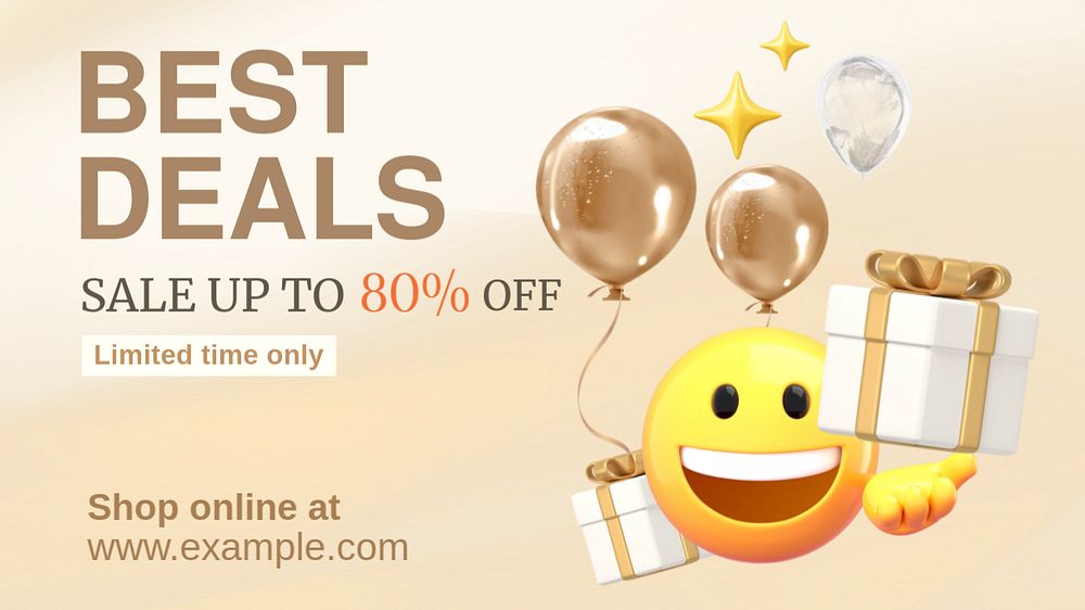 Birthday sale Facebook cover template, 3D emoticon editable design 