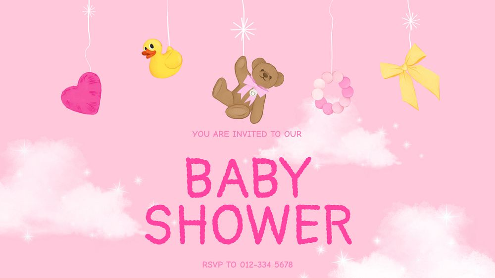 Baby shower blog banner template, editable digital painting remix